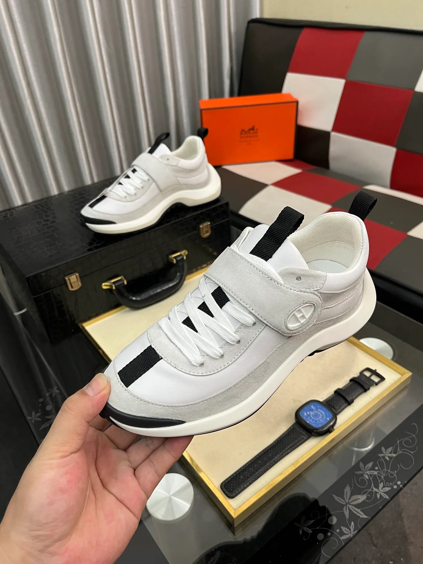 Men's shoes 💰660⌚️⌚️【HERMES】Hermès - High-end quality original order·Casual sports shoes -Upper: 🔝Nappa calfskin, suede calfskin, shoe body sewn brand ´H´ totem, tongue brand logo cloth label -Inner: water-dyed cowhide -Outsole: ultra-light TPU foam rubber; two-color molded outsole -Ultra-high quality control and fine workmanship: outstanding (high-end, noble and classy) -Size: 36-44 (45, can be customized)
